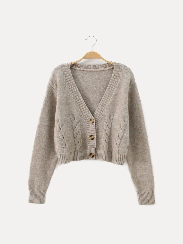 Zendaya - V-Neck Cropped Knit Cardigan for Women