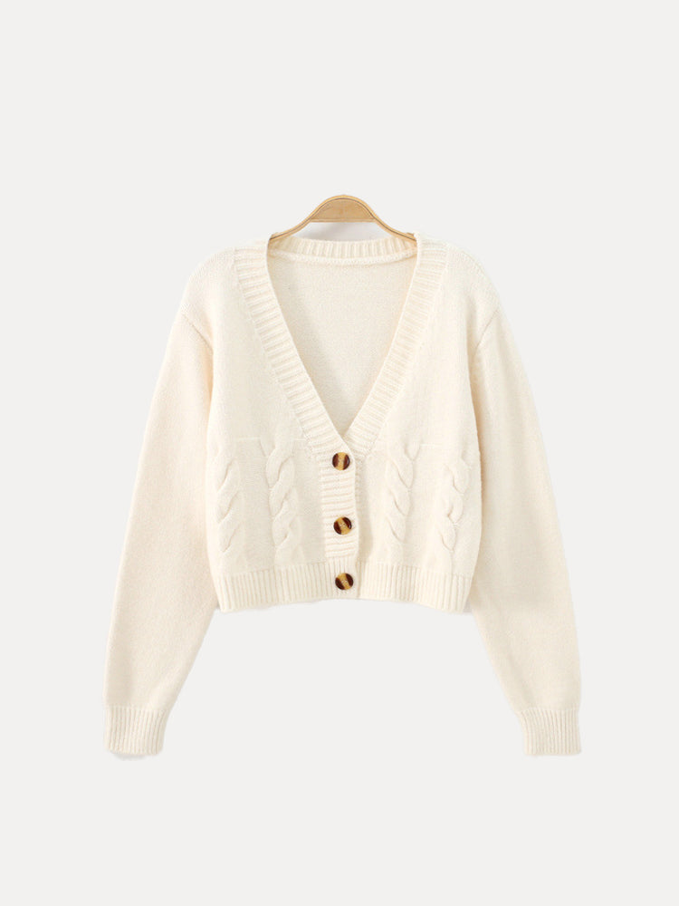 Zendaya - V-Neck Cropped Knit Cardigan for Women