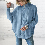 Women's Jumper - Funnel Collar with Cable Knit Pattern