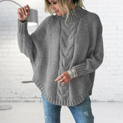 Women's Jumper - Funnel Collar with Cable Knit Pattern