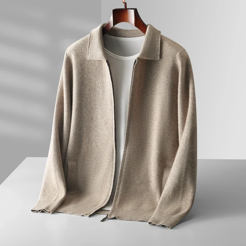 Men's Cardigan - Shirt Collar with Full Zip Closure