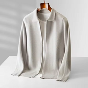 Men's Cardigan - Shirt Collar with Full Zip Closure