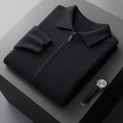 Men's Cardigan - Shirt Collar with Full Zip Closure