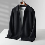 Men's Cardigan - Shirt Collar with Full Zip Closure