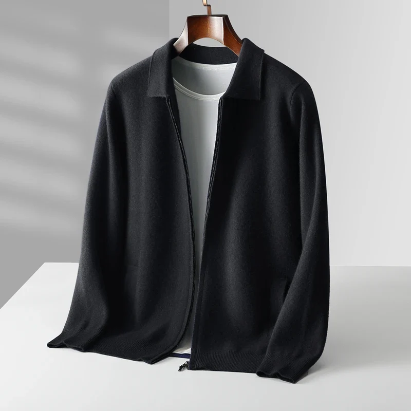 Men's Cardigan - Shirt Collar with Full Zip Closure