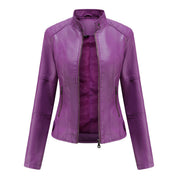 Women's Biker Jacket - Front Zipper with Quilted Detail