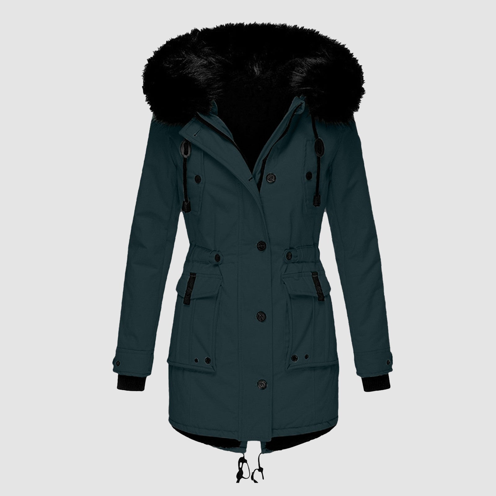 Women's Coat - Drawstring Waist with Hooded Design