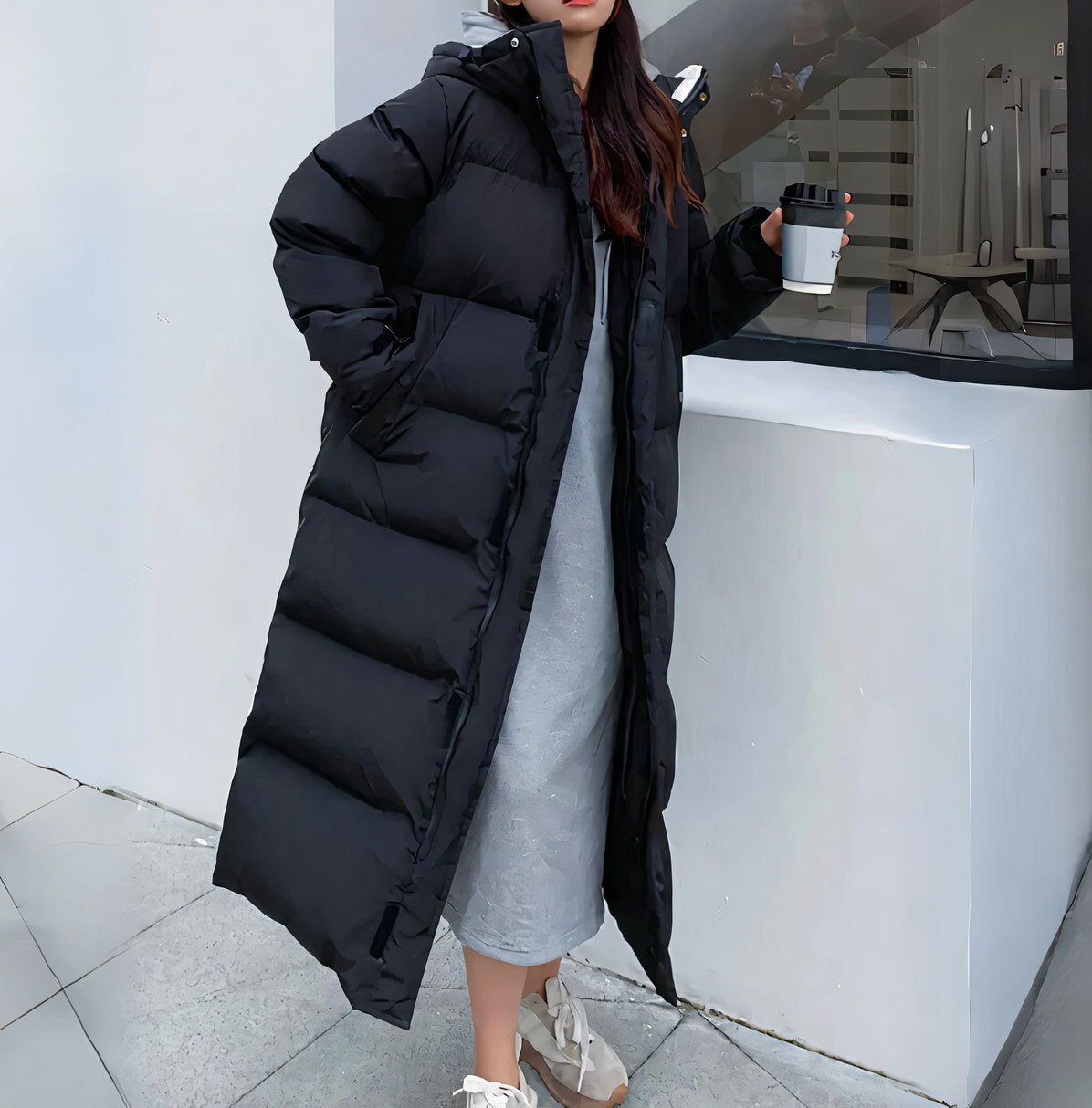 Women's Long Padded Coat - With Hood