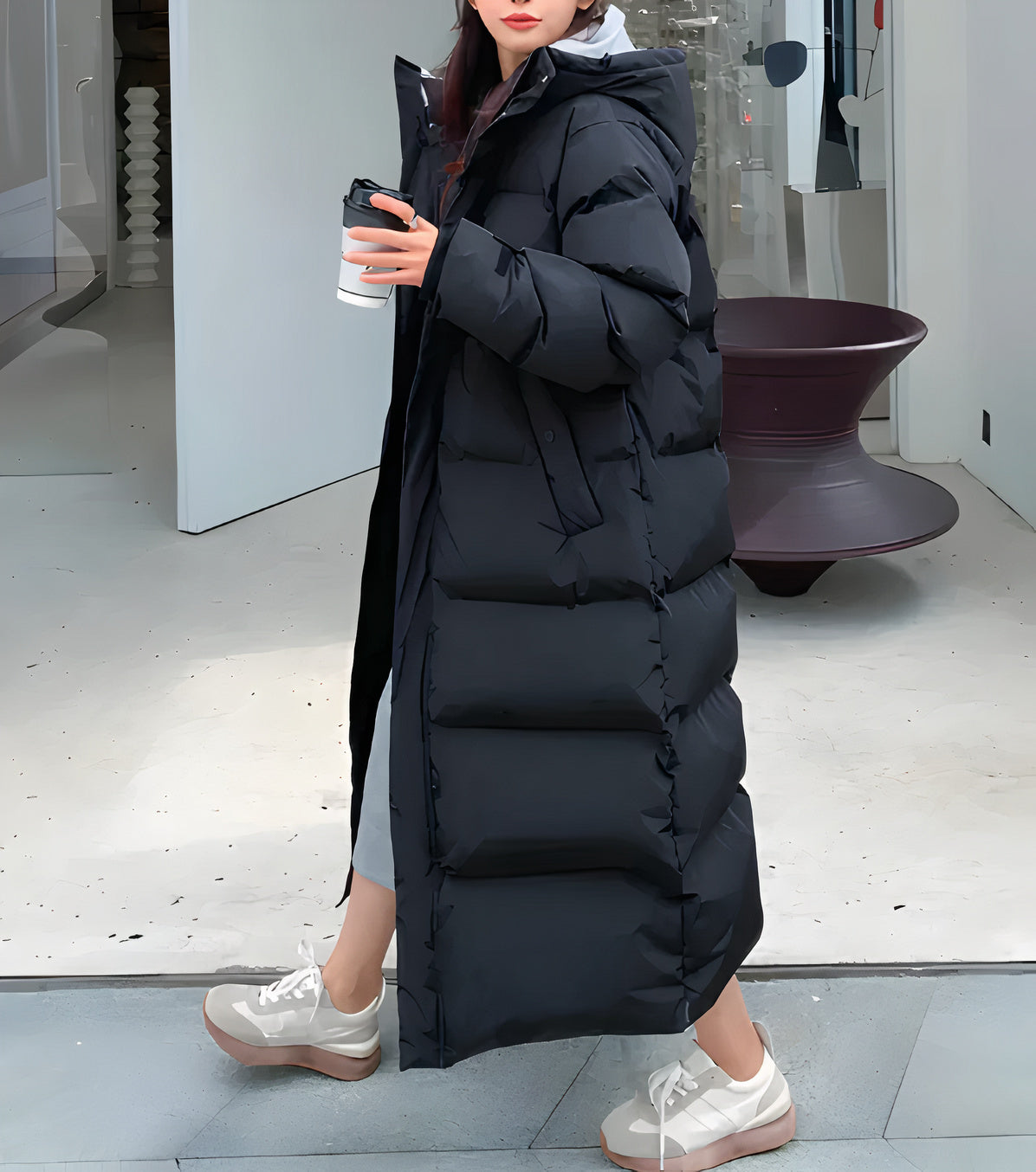 Women's Long Padded Coat - With Hood