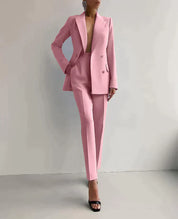 Women's Blazer and Trousers Set - Double Breasted Tailored Design