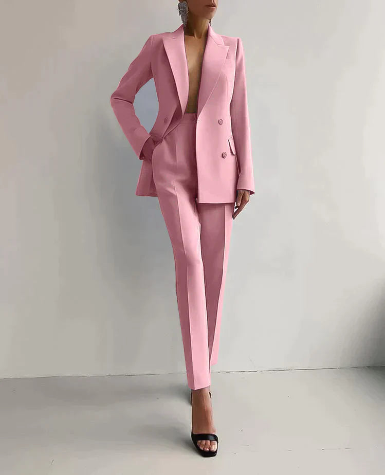 Women's Blazer and Trousers Set - Double Breasted Tailored Design