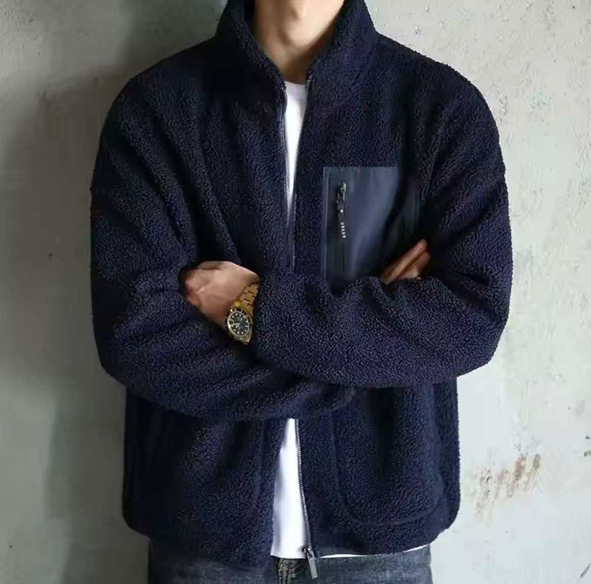 Men's Zip-Up Jacket - High Neck with Multiple Pockets