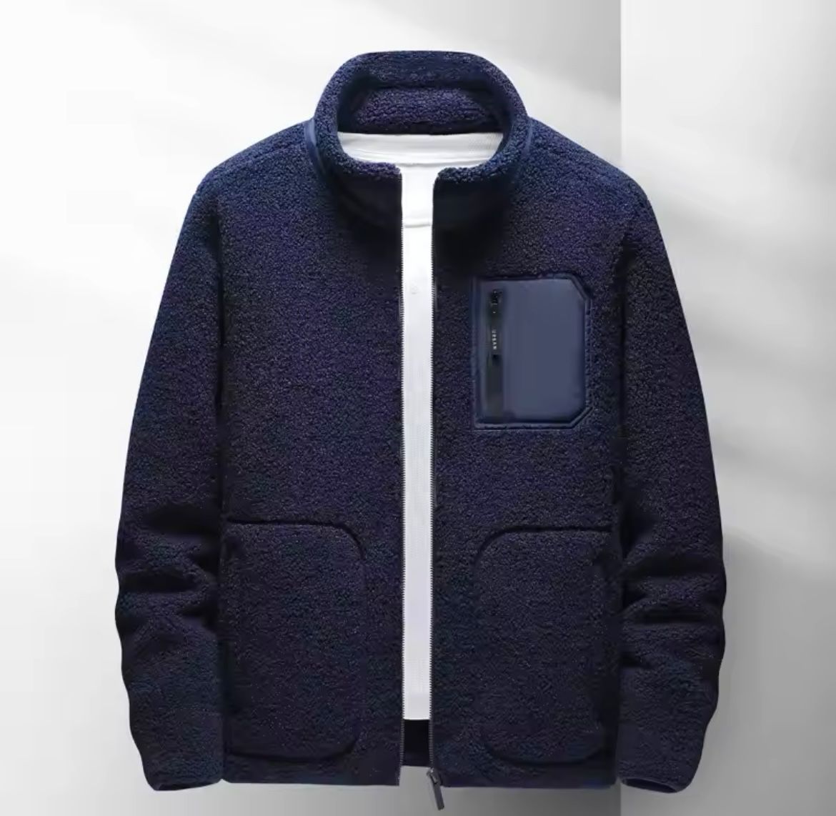 Men's Zip-Up Jacket - High Neck with Multiple Pockets