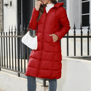Women's Winter Longline Puffer Coat - Hooded and Full Zip Closure