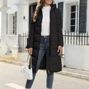 Women's Winter Longline Puffer Coat - Hooded and Full Zip Closure