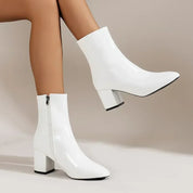 Women's Boots - Chunky Block Heel with Square Toe