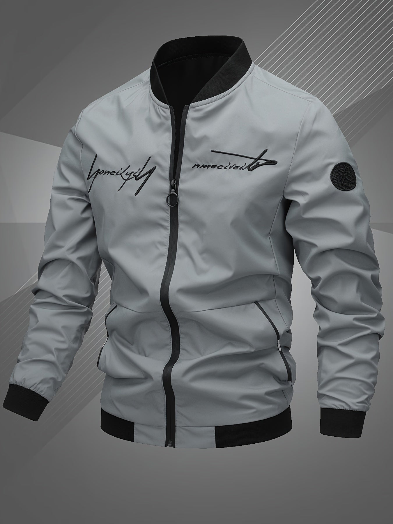 Letter Embroidered Bomber Jacket for Men | Zachary