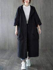 Women's Longline Coat - With Hood and Patch Pockets