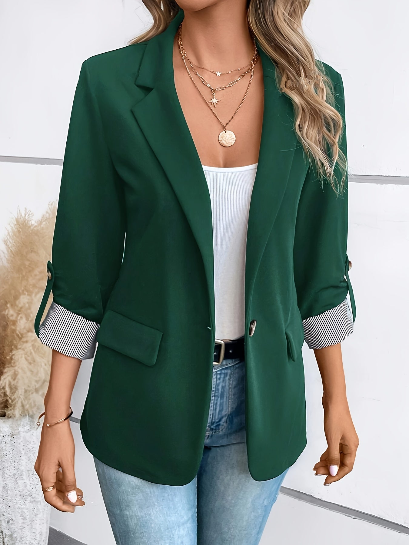 Women's Blazer - Striped Cuff Sleeves with Flap Pockets