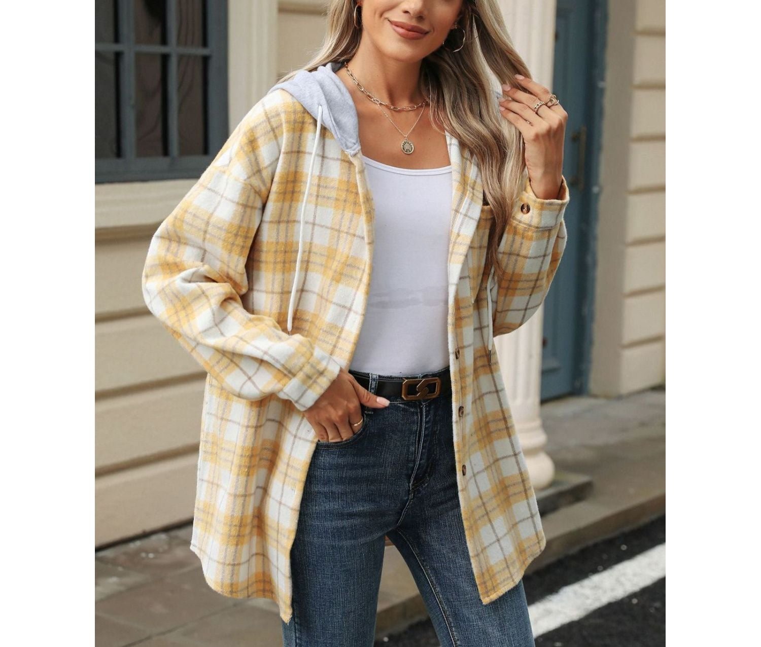 Olga - Casual Plaid Button-Up Hooded Jacket for Women