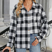 Women's Plaid Shirt - Button-Front with Chest Pockets