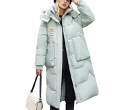 Women's Long Padded Coat - Maxi Length with Hood