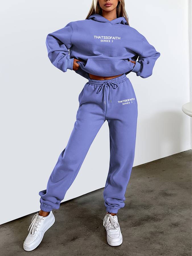 Women's Hoodie and Jogger Set - Drawstring Waist