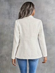 Women's Beige Blazer - Double-Breasted with Notch Lapel Collar