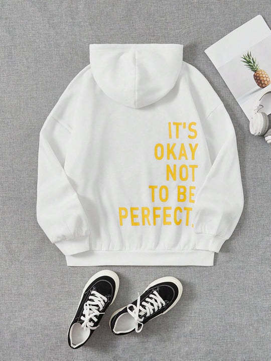 Women's Hoodie - Slogan Print with Kangaroo Pocket