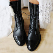 Women's Black Ankle Biker Boots - Lace-Up Front Combat Style Design