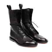 Women's Black Ankle Biker Boots - Lace-Up Front Combat Style Design