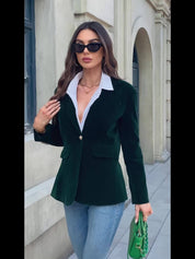 Women's Blazer - One-Button Closure with Structured Fit