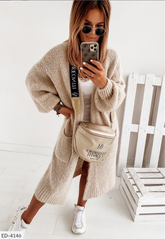 Women's Stylish Long Knitted Cardigan - Cozy Outerwear