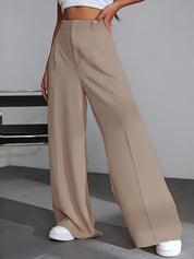 Women's High Waisted Wide Leg Trousers - Pleated Style