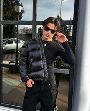 Men's Puffer Jacket - Hooded with Full Zip Closure