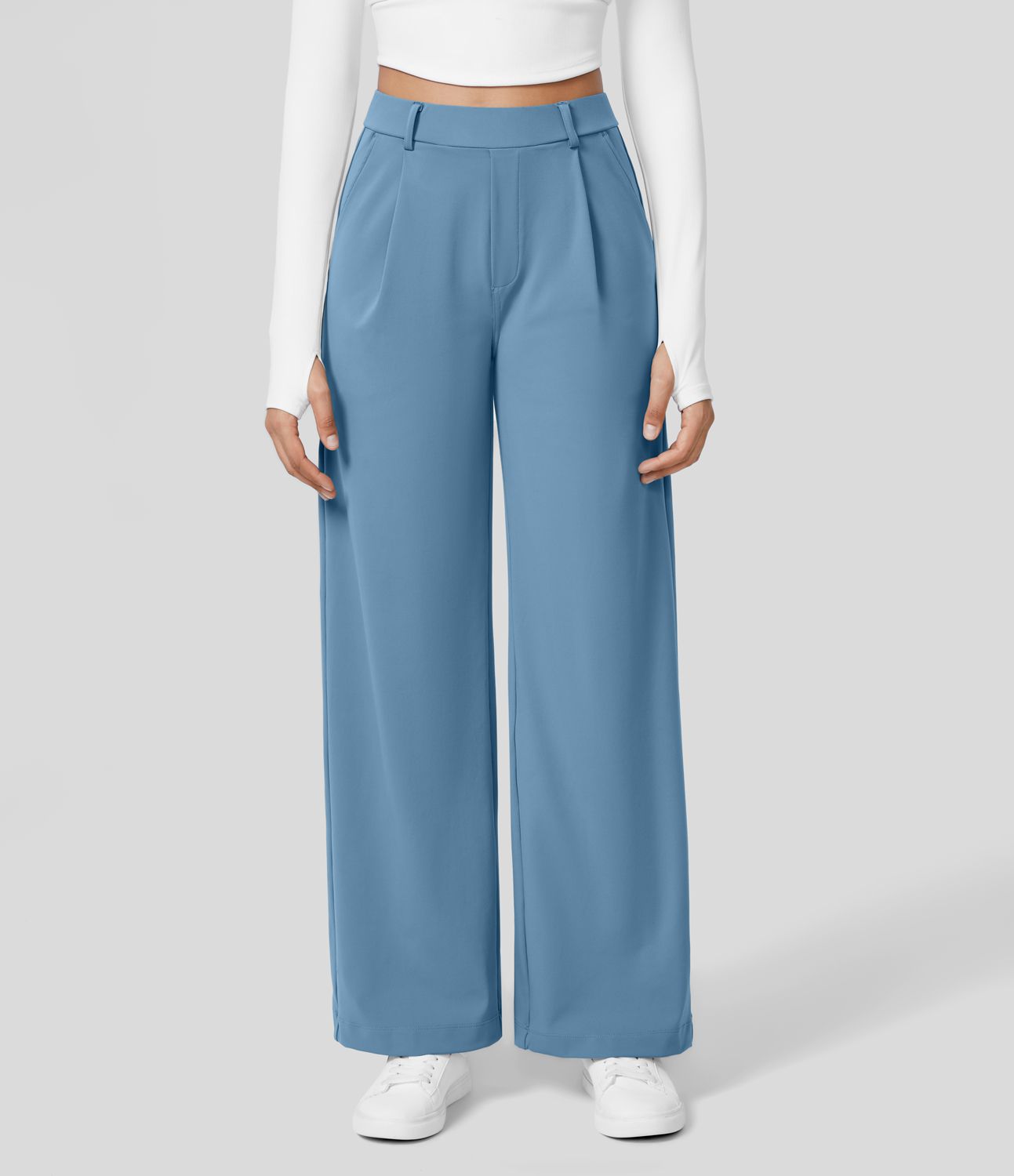Women's Wide Leg Work Trousers - High-Waisted Fluid Style