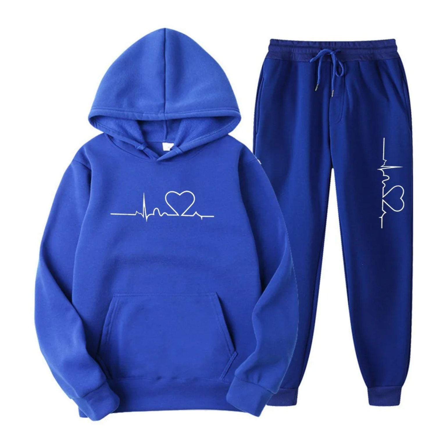 Women's Loungewear Set - Heart Print Hoodie & Drawstring Joggers