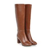 Women's Knee-High Boots - Side Zip with High Block Heel