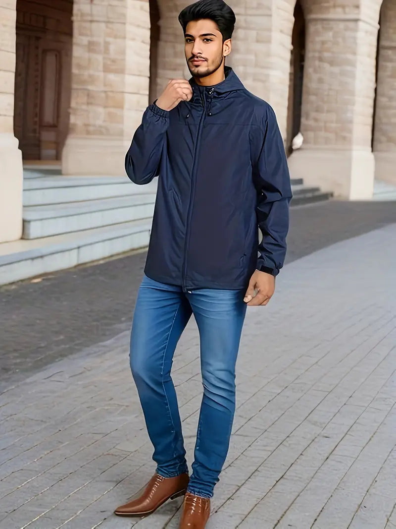 Men's Stylish Hooded Windbreaker - Waterproof Design