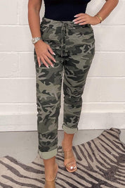 Women's Leopard Print Drawstring Trousers - Comfortable Cuffed Casual