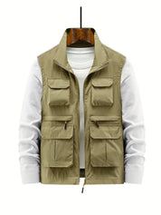 Versatile Multi-Pocket Zip Vest for Men | Sean