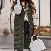 Women's Long Padded Vest - Hooded & Sleeveless