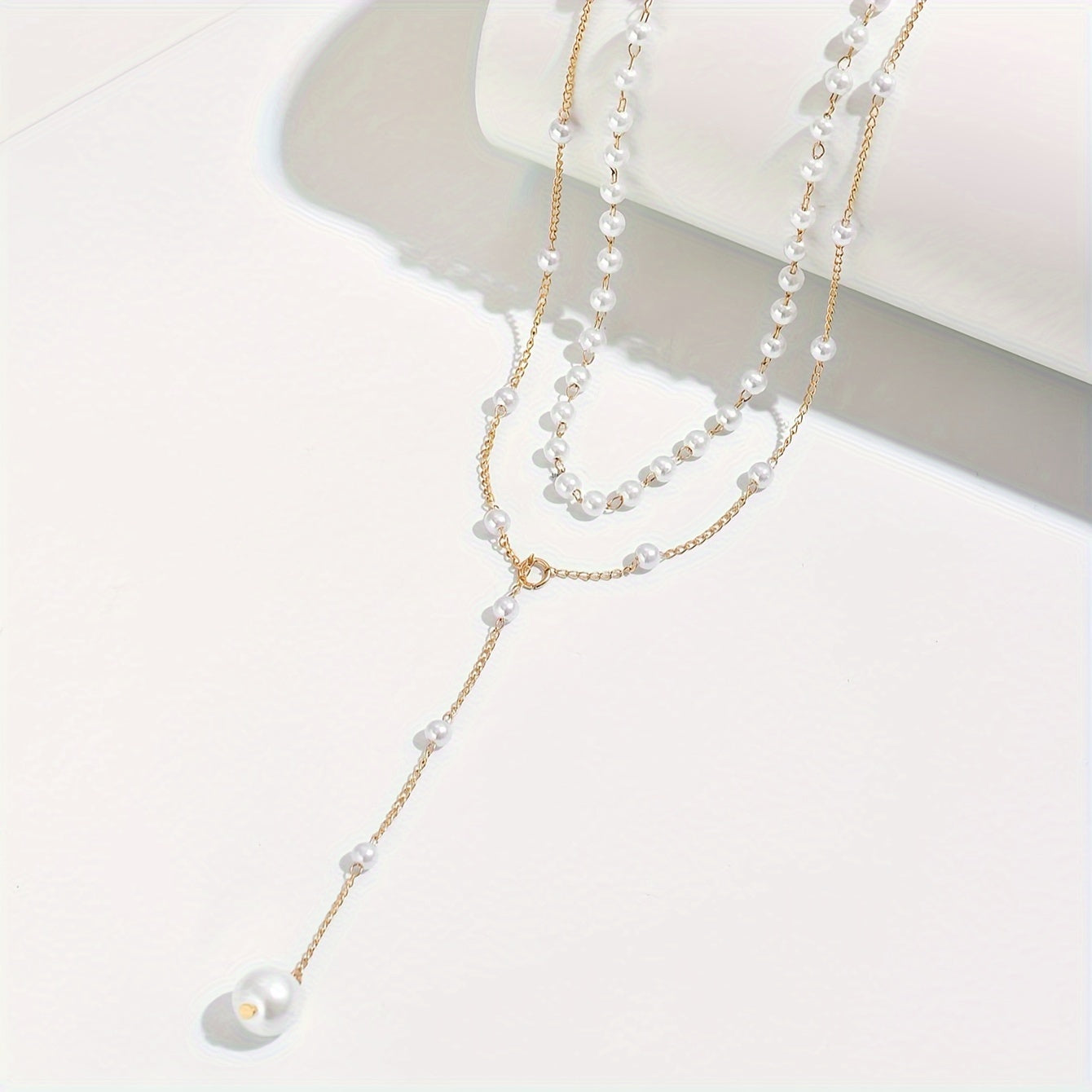 Women's Gold Layered Necklace - Chain with Pearls