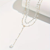 Women's Gold Layered Necklace - Chain with Pearls