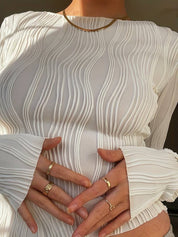 Women's Long Sleeve Top - Fitted with 3D Textured Pattern