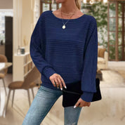 Women's Long Sleeve Top - Striped Knit & Balloon Sleeves