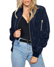 Women's Bomber Jacket - Full Zip with Side & Sleeve Pockets