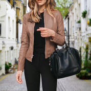 Women's Leather Jacket - Slim Fit with Stand-Up Collar