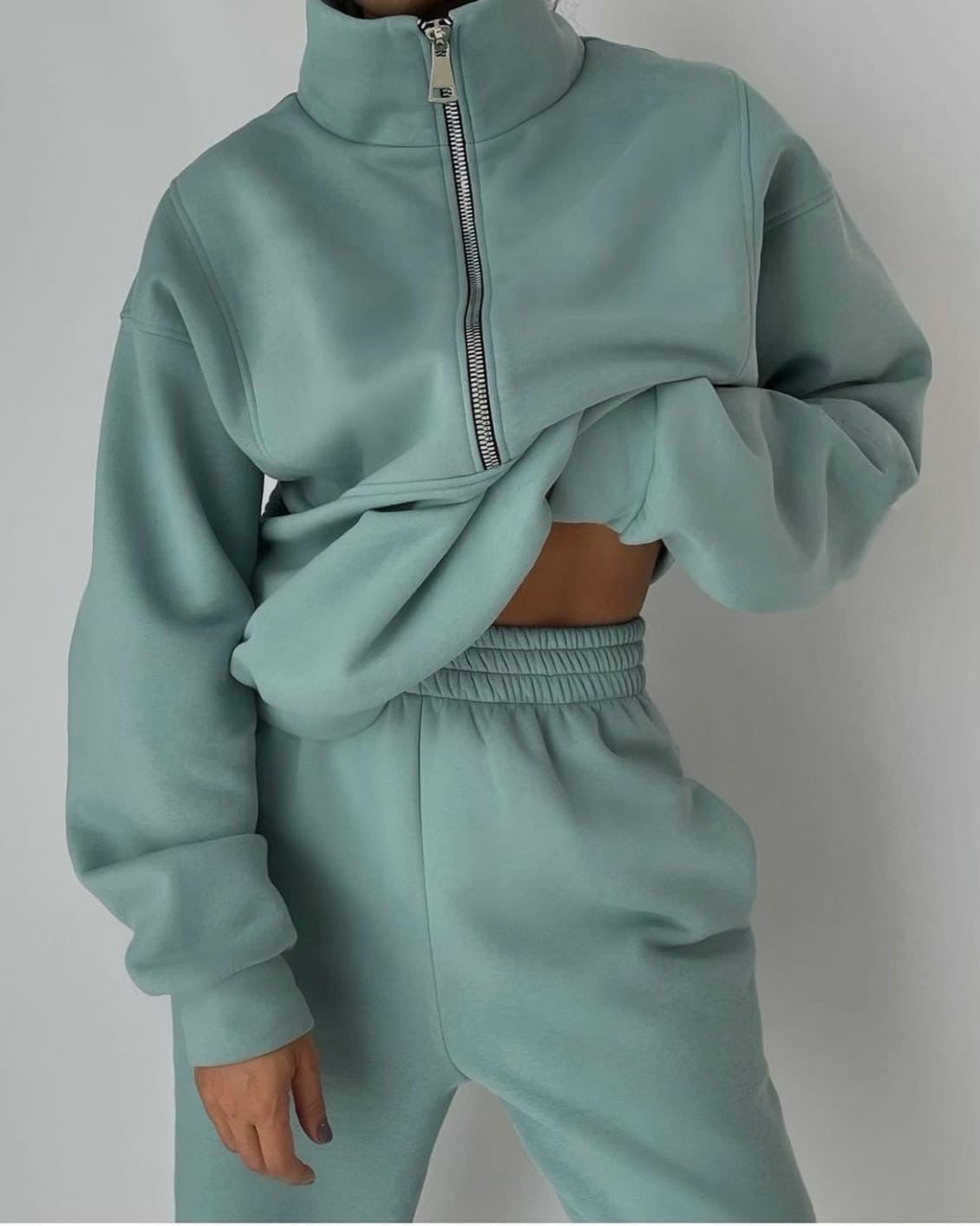 Women's Loungewear Set - Quarter-Zip Top & Elasticated Trousers