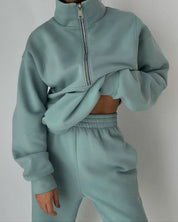 Women's Loungewear Set - Quarter-Zip Top & Elasticated Trousers